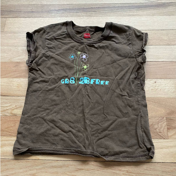 Girls Short Sleeved Brown Cotton Top Gr8 2BFree Design Spring Floral - Picture 1 of 4